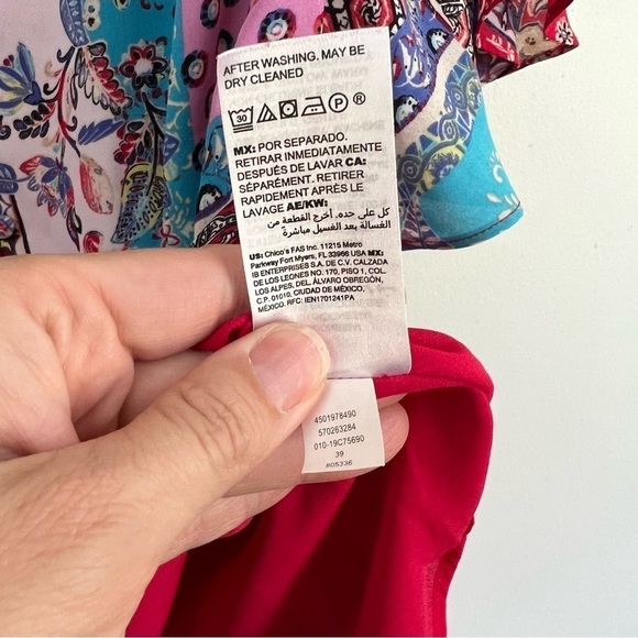 Chicos Patchwork Peplum Flutter Sleeve Top - Picture 13 of 13